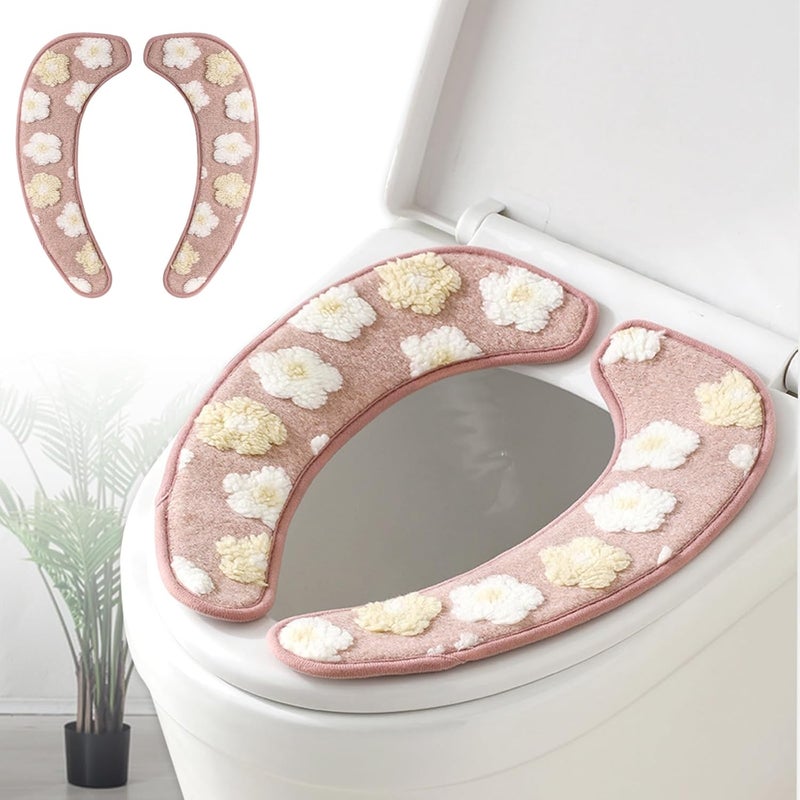 Iensen Thick and Warm Toilet Seat Cover – Washable, Reusable Cushion with TPR Adhesive Back & Decorative Pattern for Comfort & Insulation (Pink) - Image 1